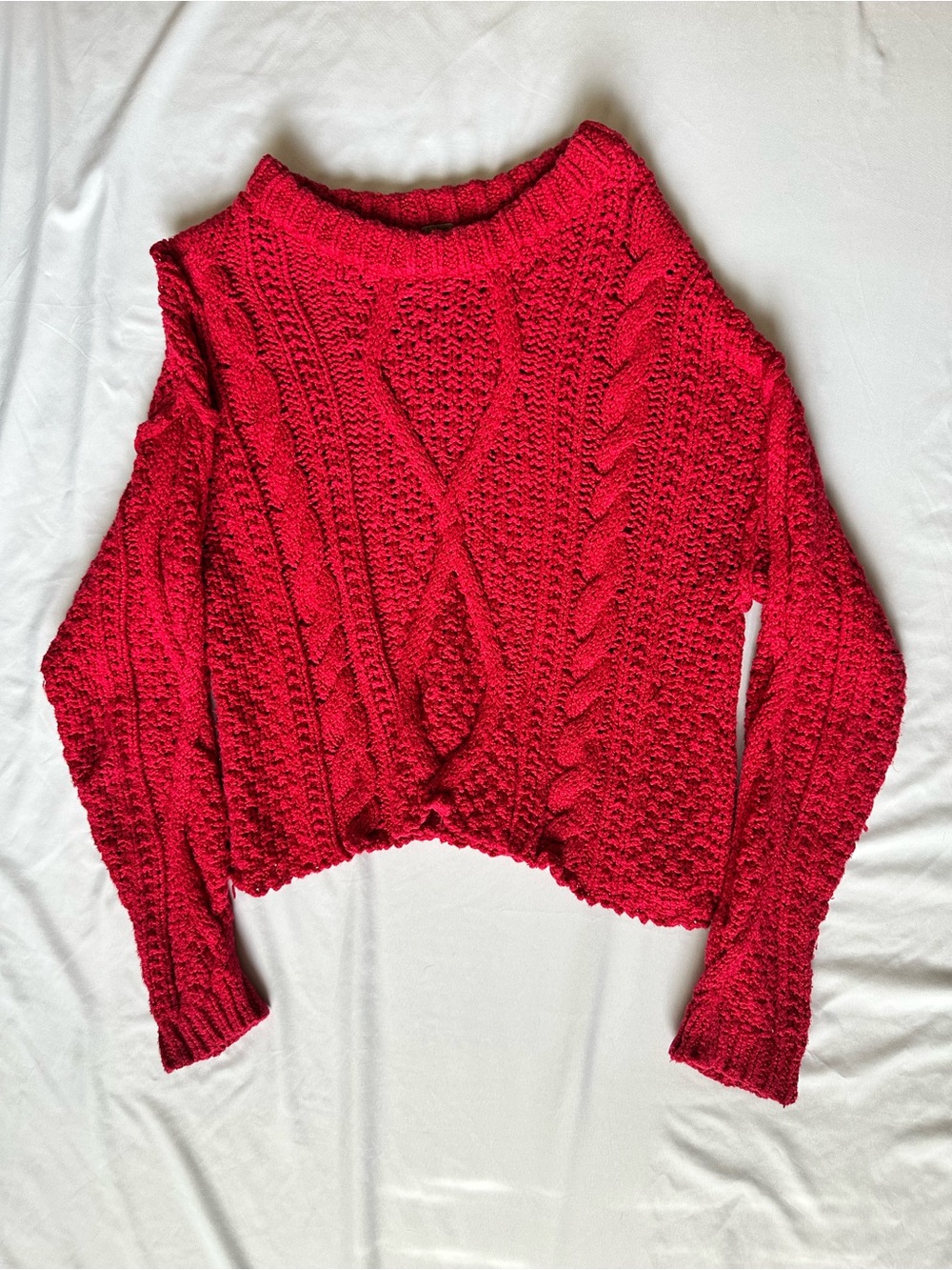 FREE PEOPLE Cutting Edge Chunky Cable Knit
Sweater Cranberry Red